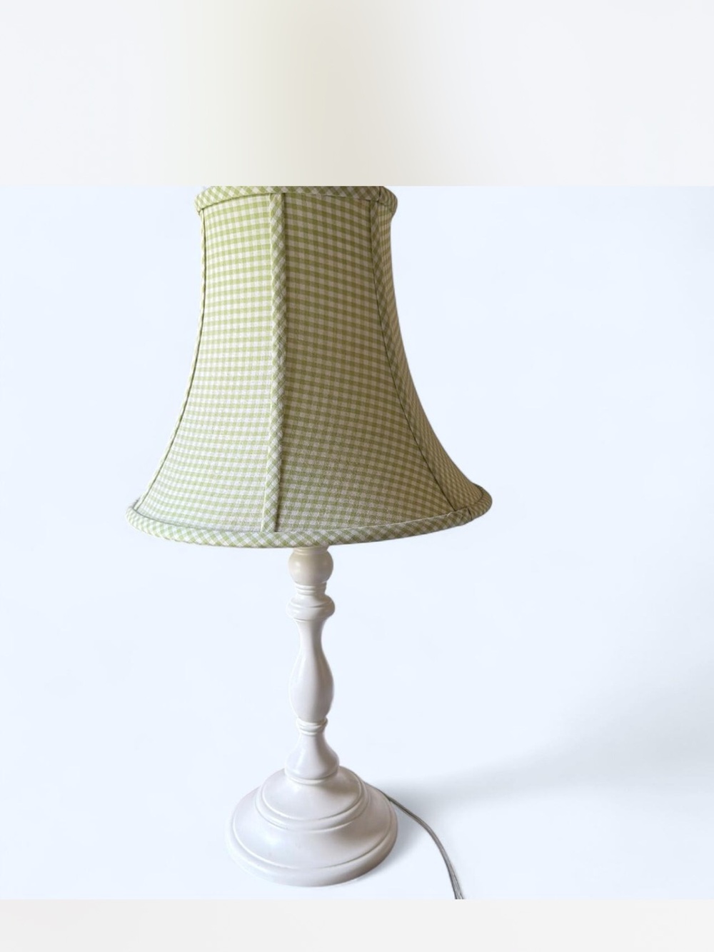 Pottery Barn Kids Green Gingham Table Lamp with White Base